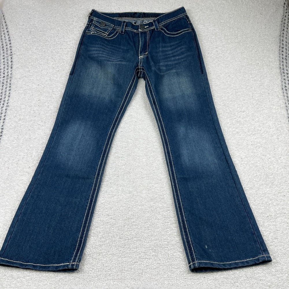 Xtreme Couture Affliction Mens 34 Relaxed V Flap Jeans Blue NWT Whisker Fade Y2K